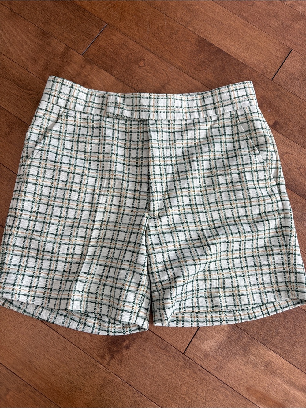 Plaid High-Waist Women’s Shorts - Cream & Green